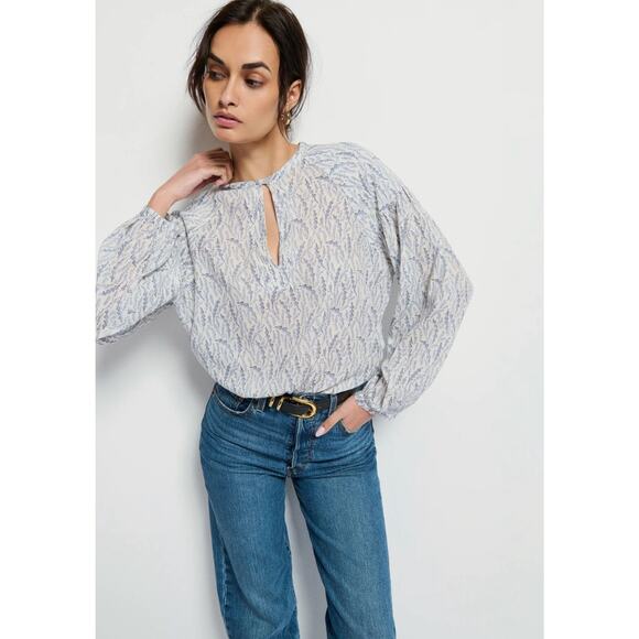 Nation Ltd Florence Blouse Balloon Sleeve Porcelain Floral Vines M - Picture 2 of 12